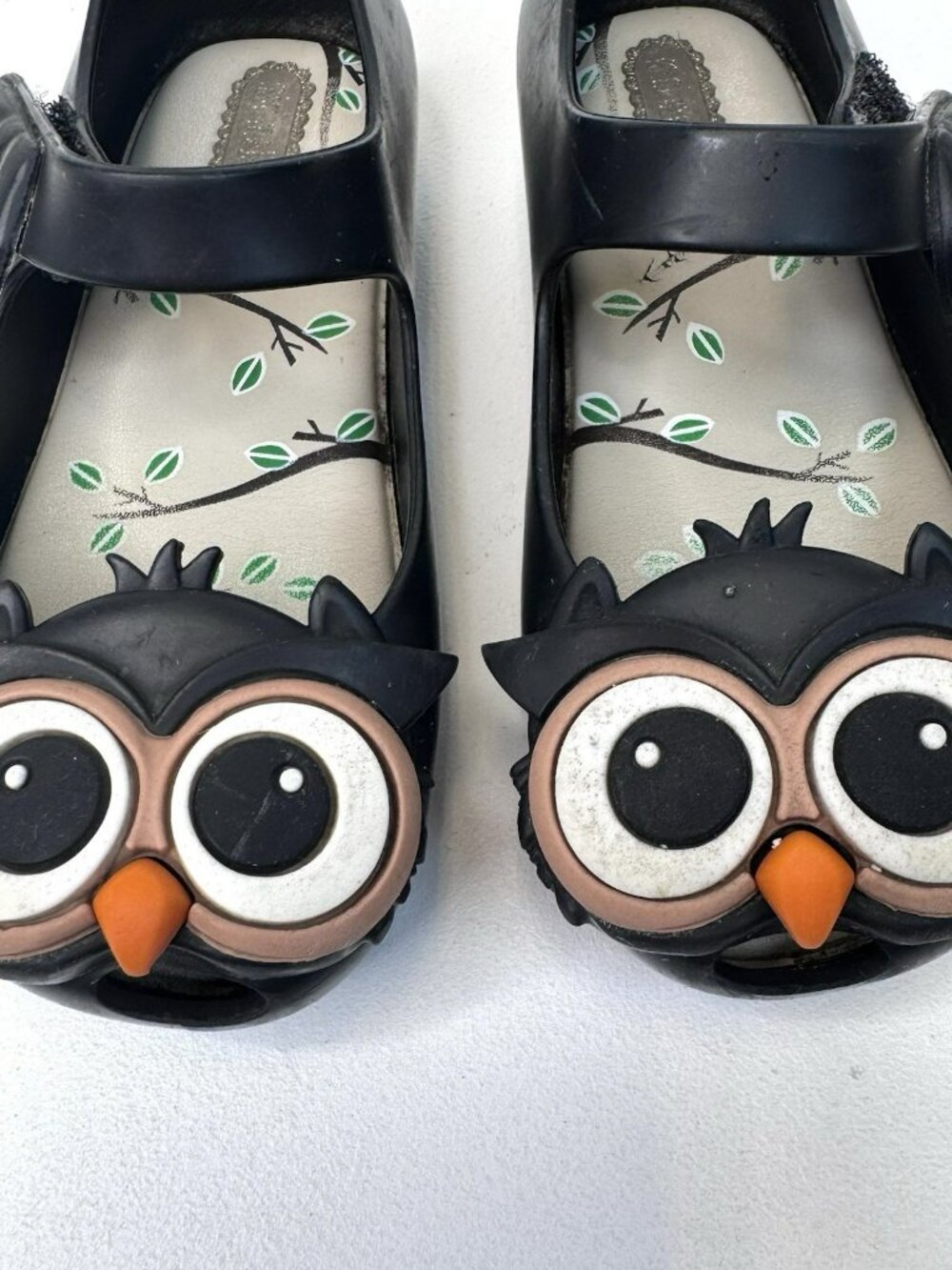 Mini Melissa Owl Shoes Toddler Kids Girls Size 8 Black Mary Jane Jelly Flats - Picture 2 of 4